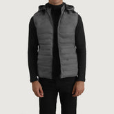 Arlen Grey Leather Hooded Vest Jacket